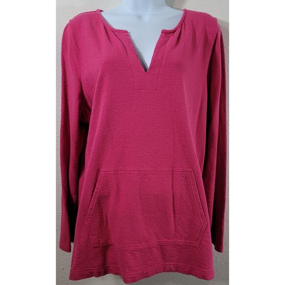 Liz Claiborne Pink V Neck Kangaroo Pouch Pocket Top XL Lightweight Soft Stretchy - Picture 1 of 6